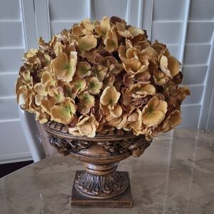 Neiman Marcus Faux Floral Arrangement in Gold/Bronze/Brown Ornate Vase/Pedestal
